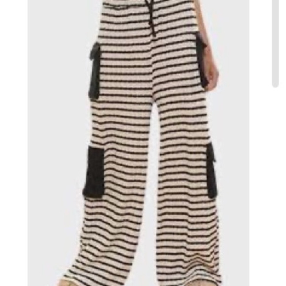 BUCKETLIST Black and White Striped Wide-Leg Pants